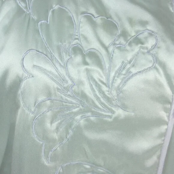 Vintage Natori Satin Floral Embroidered Full Length Winter Robe Lounge Blue M - Picture 4 of 14